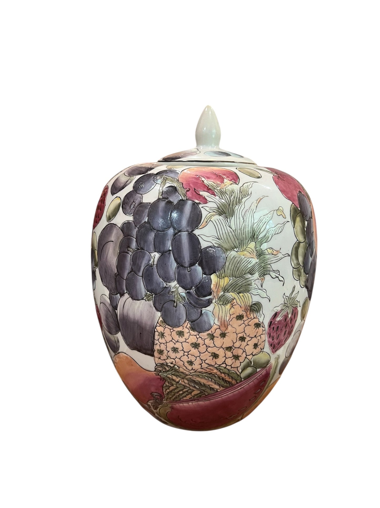 Vintage Fruit Ginger Jar - porcelain