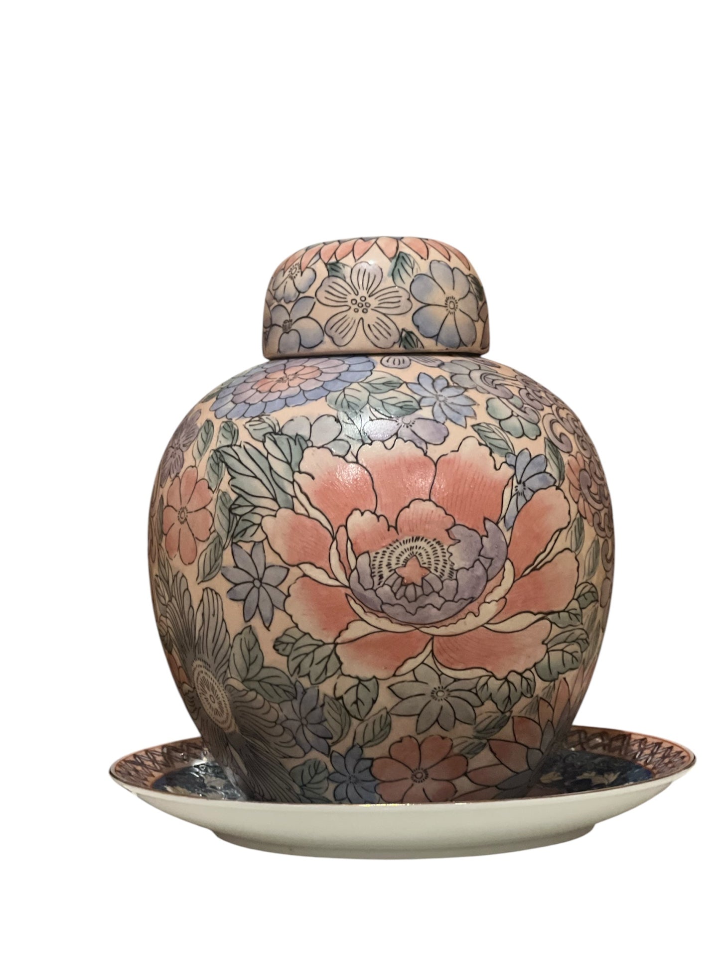 Vintage Pastel Floral Ginger Jar - porcelain