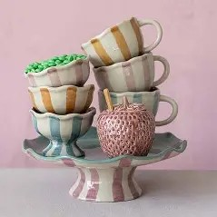 Striped Stoneware Footed Bowl