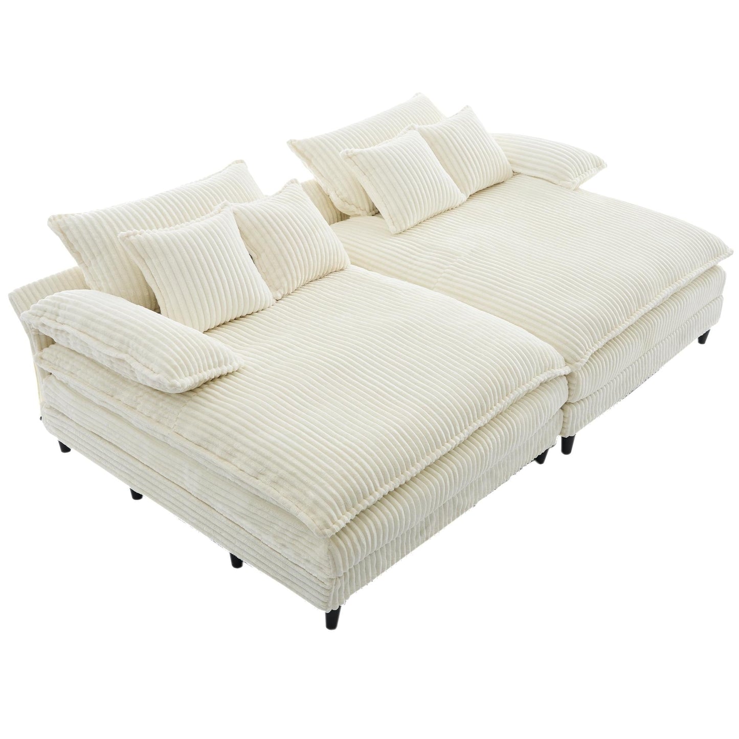 Harmonia 109 W Oversized Corduroy Sofa Bed, Deep Seat Double Lounge Chaise with 4 Pillows