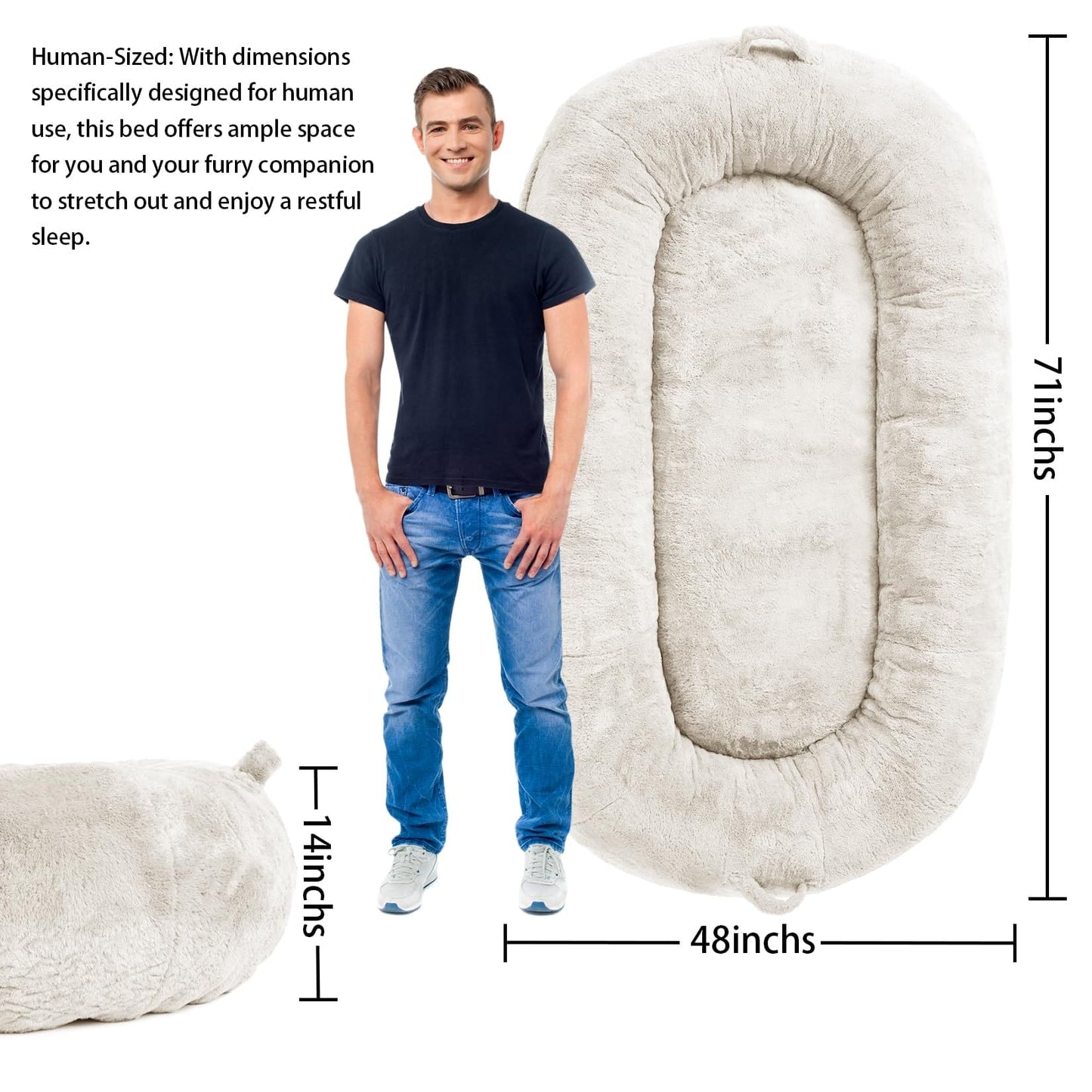 Large Dog Bed Washable Human Size Bed with Removable Cover