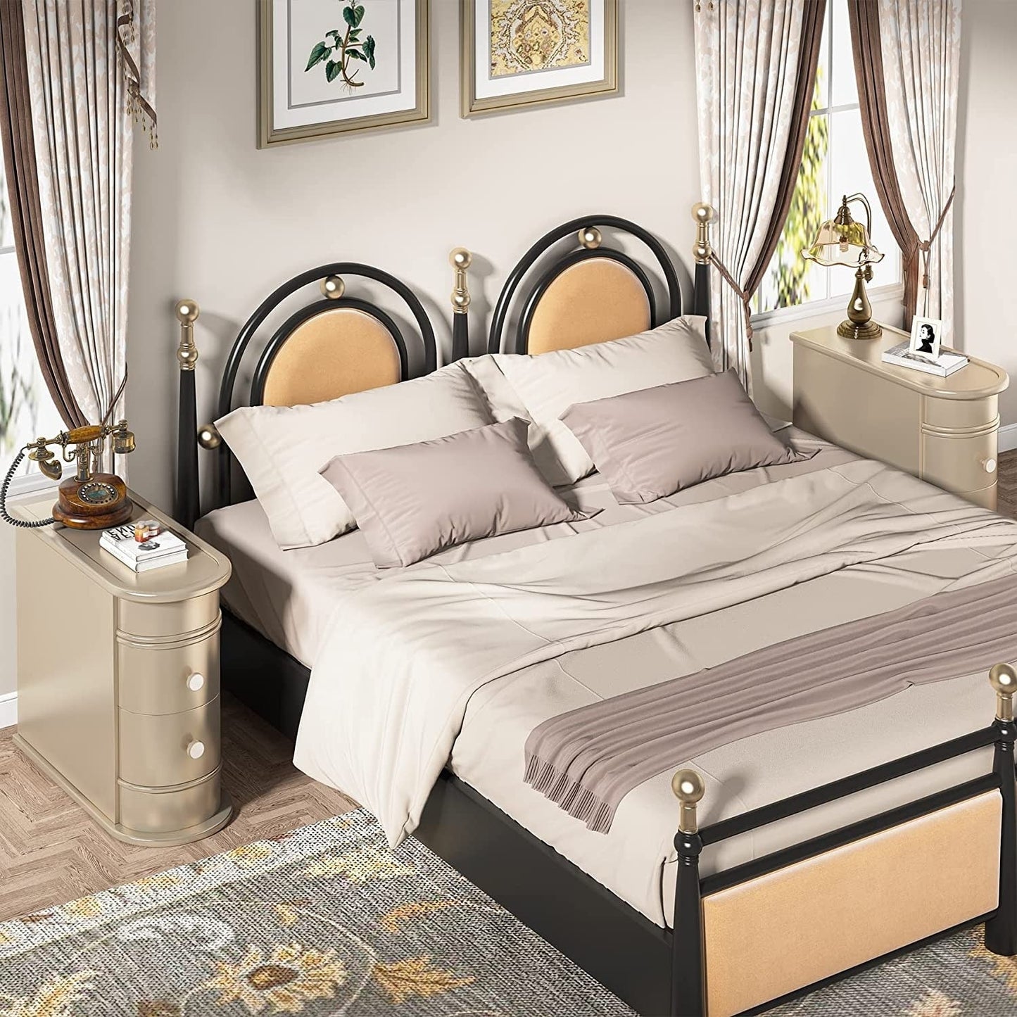 Solid Wood Chairside End Table, Two-Drawer Narrow Side Table Slim