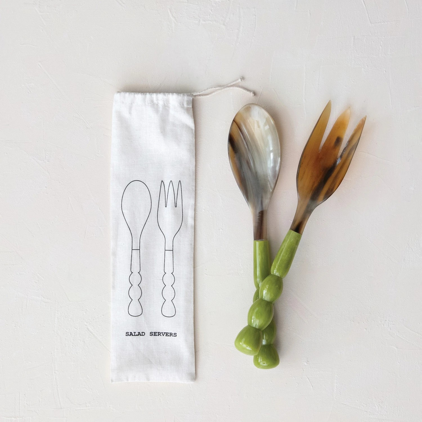 Natural Horn Salad Server - marble