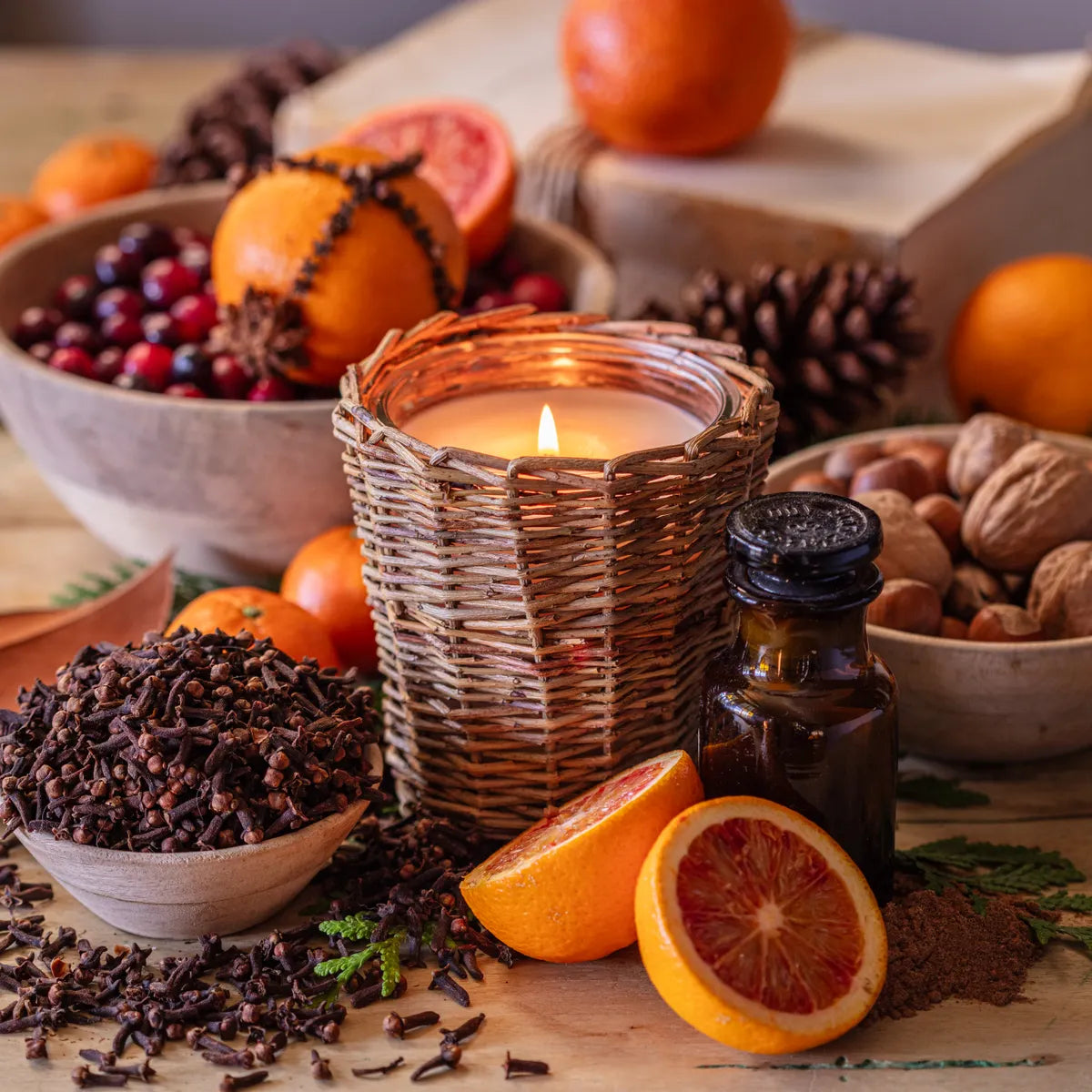 Orange Pomander Candle - rattan