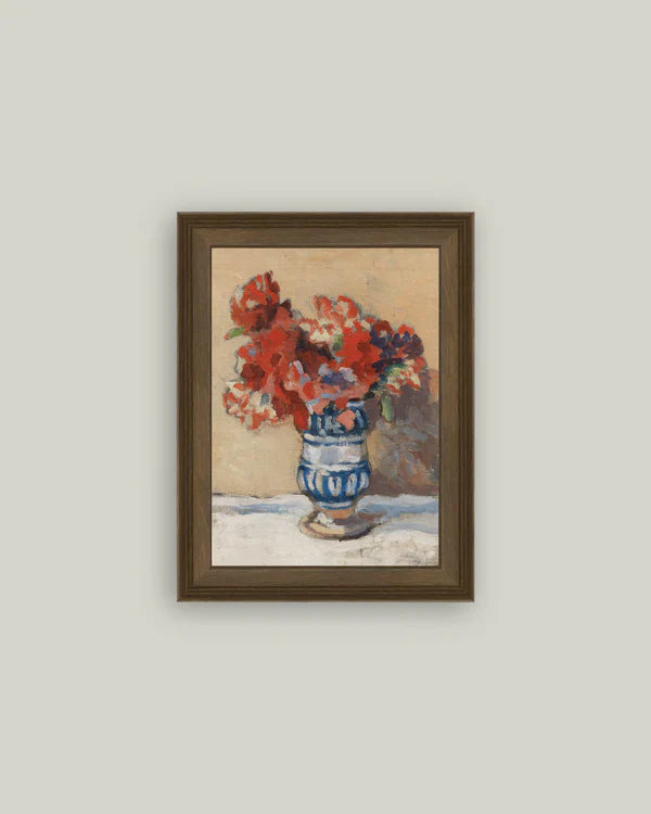 Framed Red Floral Print - wood