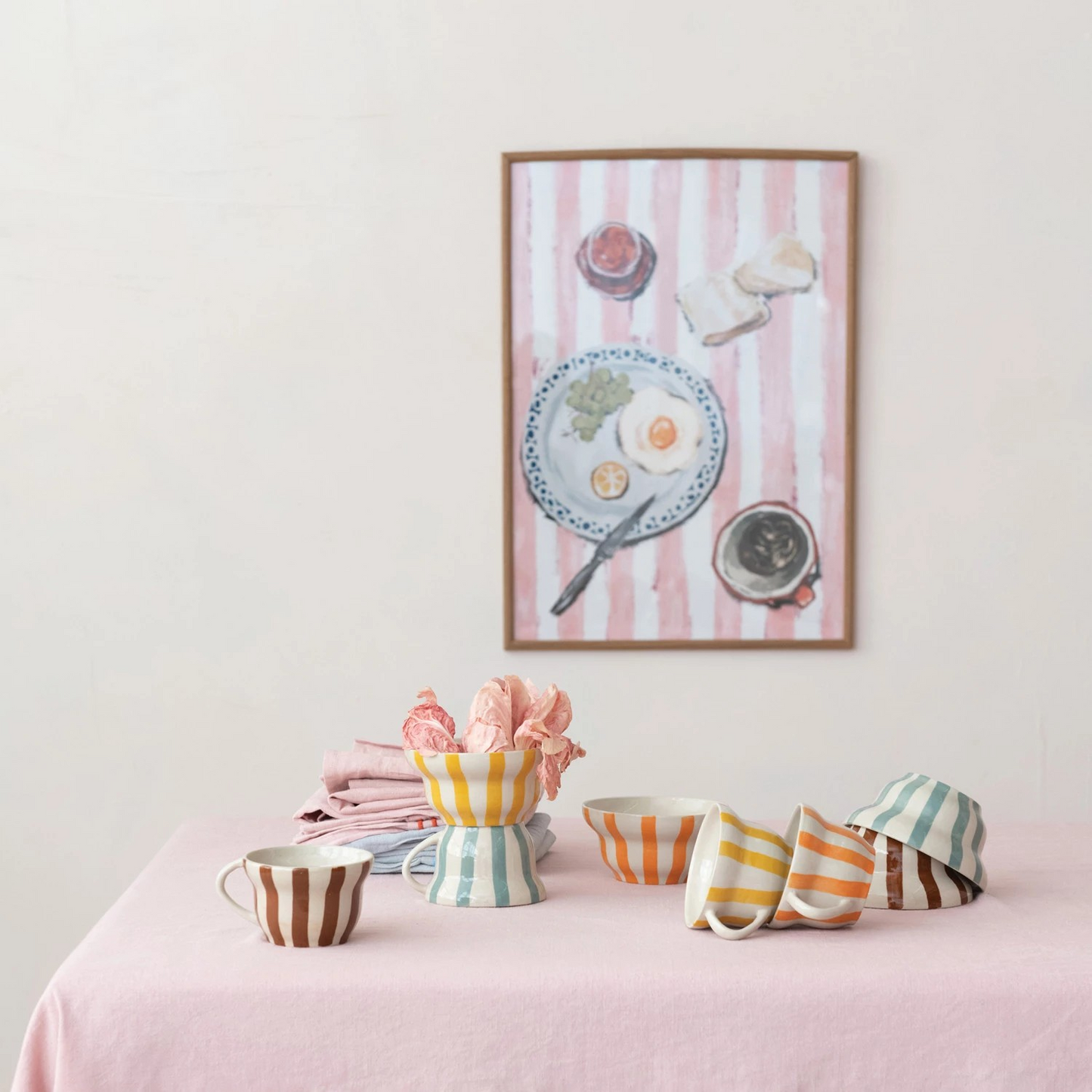 Hand-Painted Stripe Bowl - stoneware