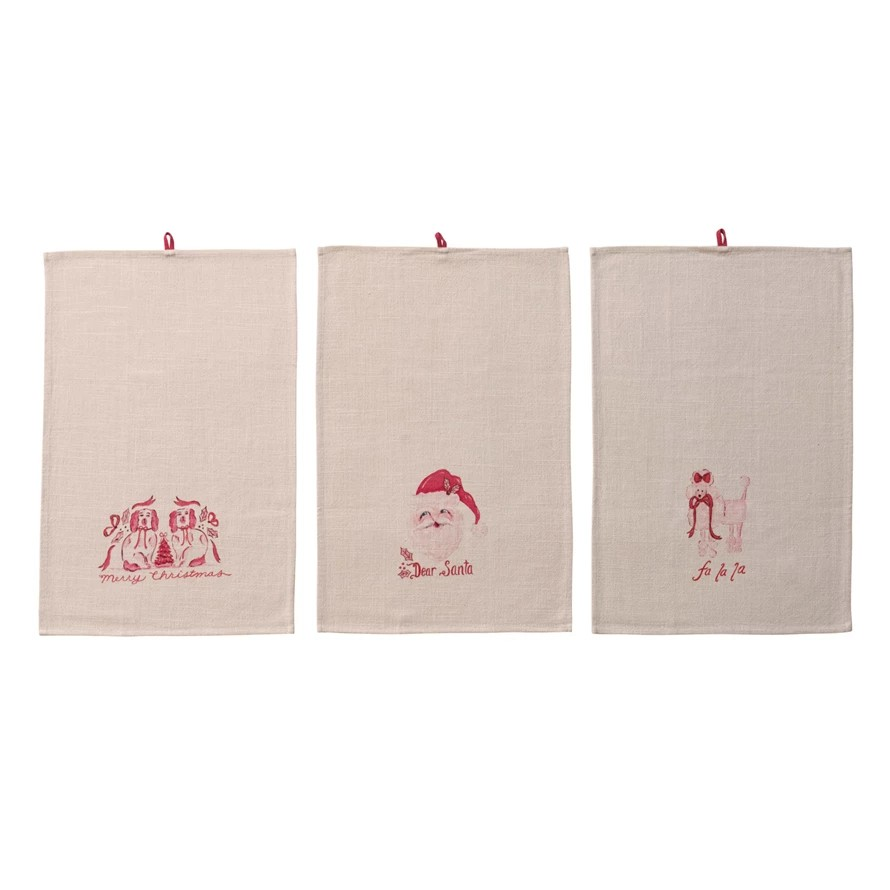 Pink Holiday Tea Towel - cotton