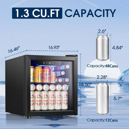 1.3cu.ft Beverage Refrigerator Cooler - 48 Can 12 Bottle Mini Fridge Glass Door, Electronic Touch Control