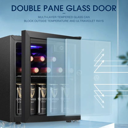 1.3cu.ft Beverage Refrigerator Cooler - 48 Can 12 Bottle Mini Fridge Glass Door, Knob Control