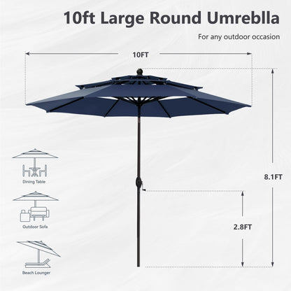 MAISON ARTS 10ft 3 Tier Auto-tilt Patio Umbrella Outdoor Double Vented Umbrella with LED Lights