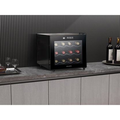 12- Bottle Wine Cooler Refrigerator,Mini Wine Cellars(54-66°F),Countertop Wine Cooler with Digital Temperature Control