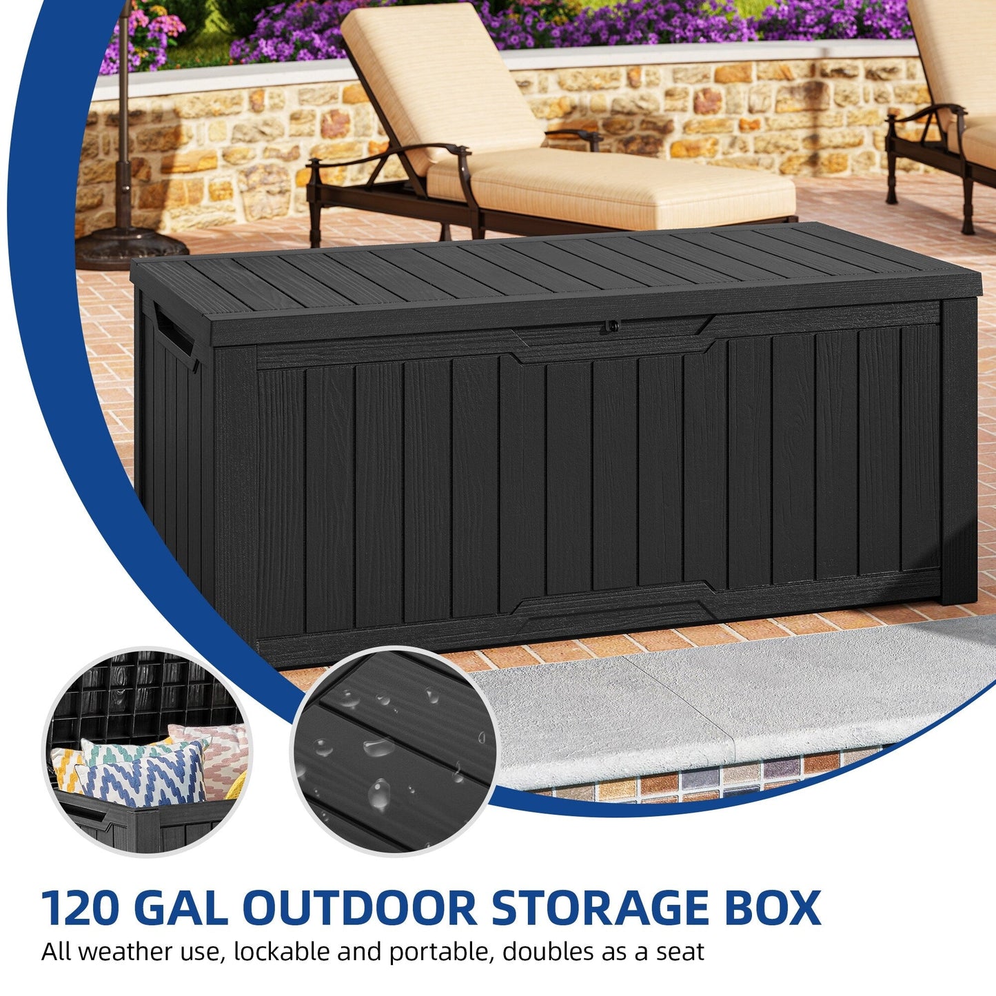 120-260 Gallons Large Resin Water Resistant Lockable Deck Box