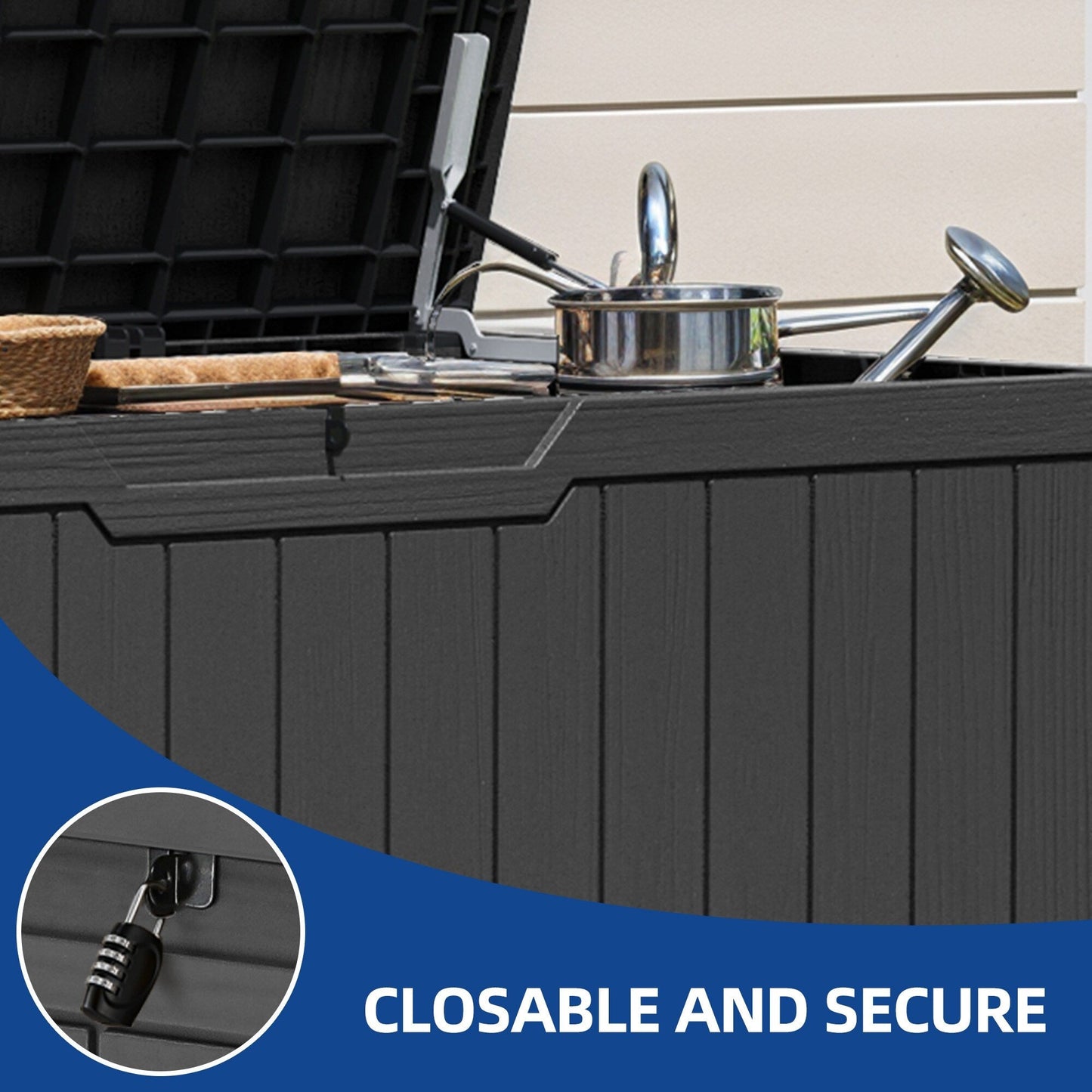 120-260 Gallons Large Resin Water Resistant Lockable Deck Box