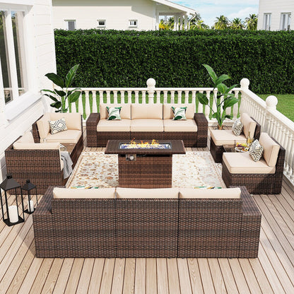 13 Pieces Patio Furniture Set with 44Fire Pit Table