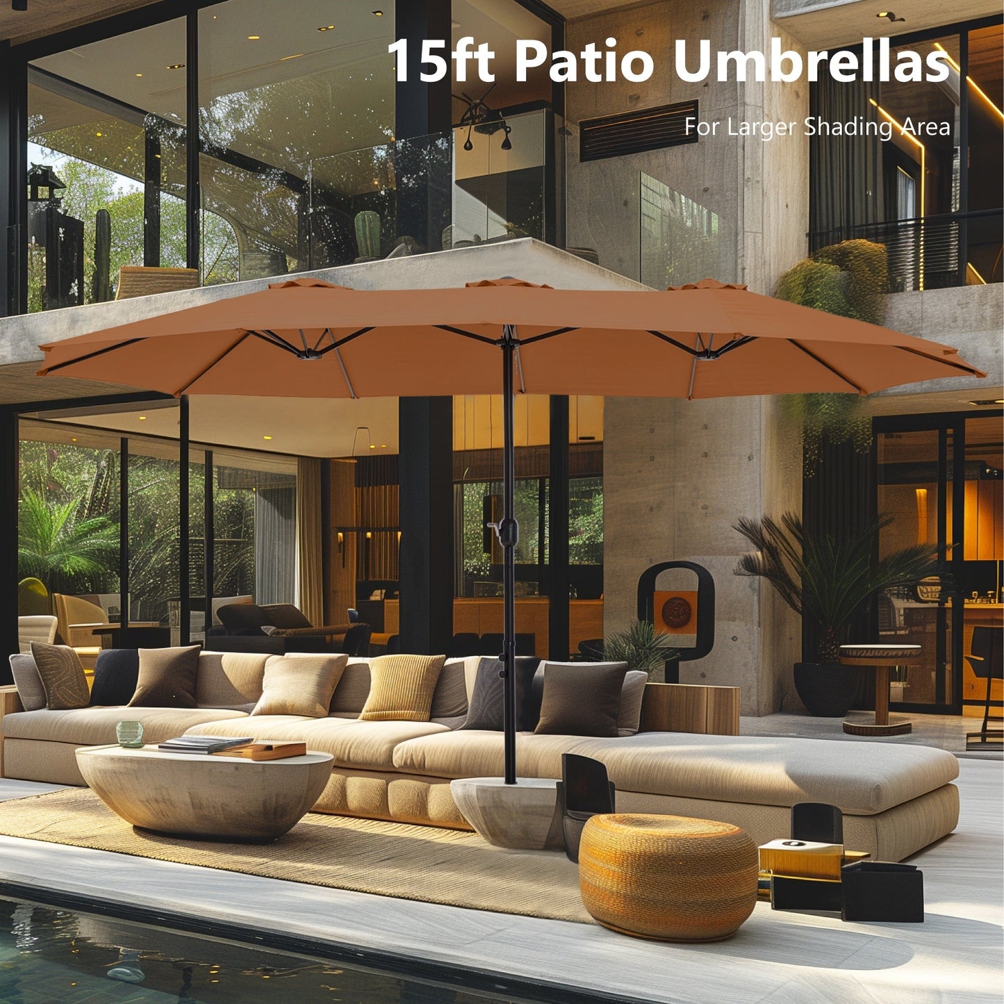 MAISON ARTS 15ft Double-Sided Patio Extra Large Twin Umbrella with Base Included