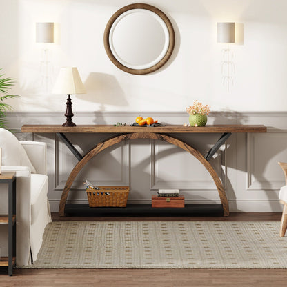 2-Tier Narrow Long Console Sofa Table with Semi-Circular Frame for Entryway,Gray Hallway Accent Tables