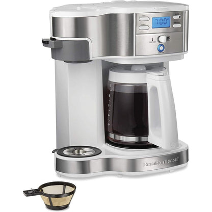 2-Way 12-Cup Coffee Maker & Single Serve, Glass Carafe, Auto Pause & Pour, White