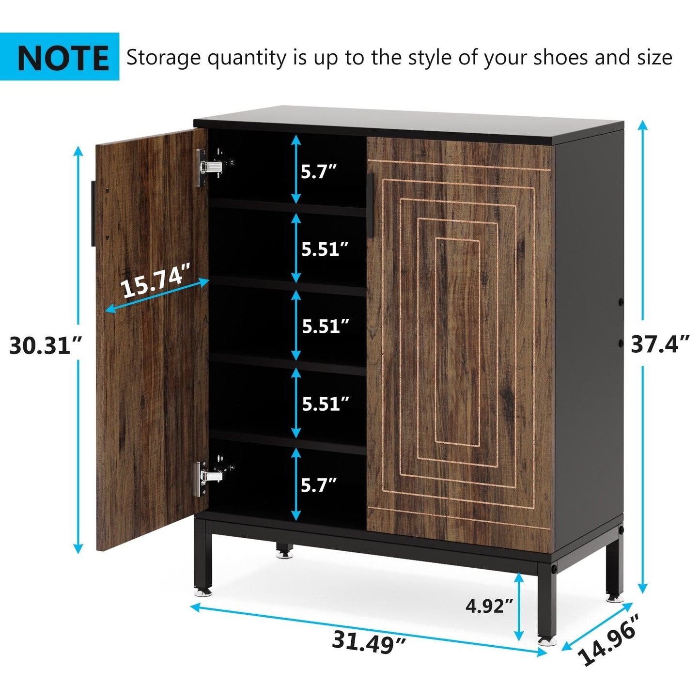 20 Pairs Modern Shoe Storage Cabinet with Doors, 6-Tier Freestanding Entryway Shoe Organizer Rack