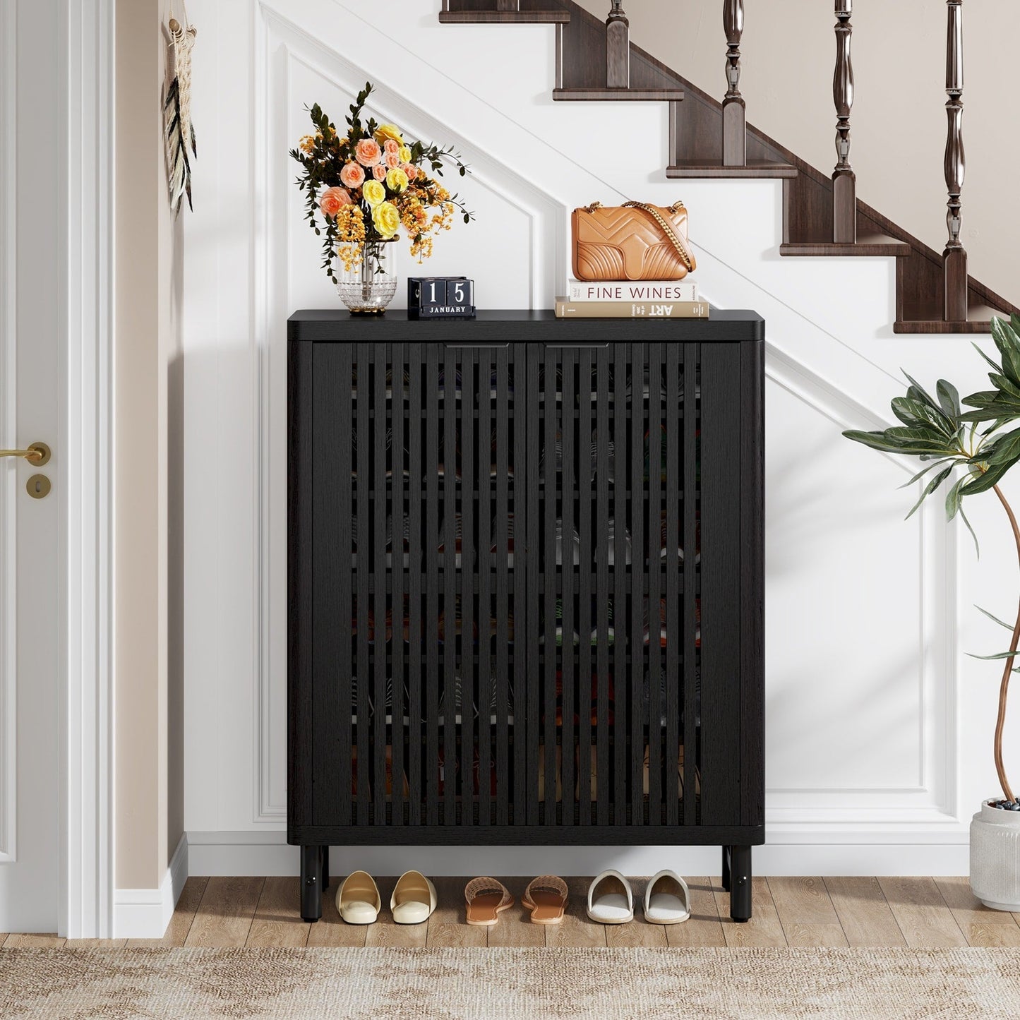 24 Pairs Shoe Storage Cabinet with Door for Entryway Living Room