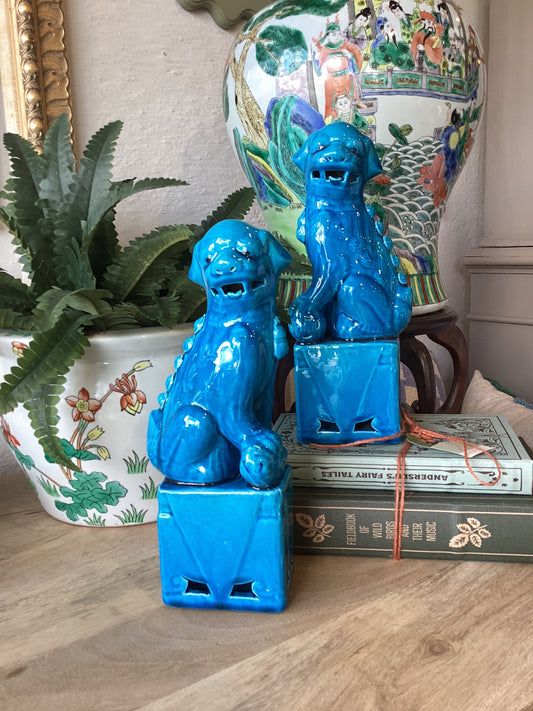 Turquoise Sitting Foo Dogs - porcelain