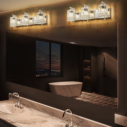 3-Light Modern Glam Bathroom Vanity Lights Crystal Wall Sconce Light for Mirror