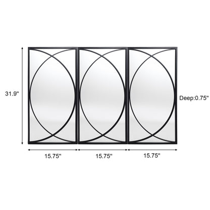 3-Piece Black Metal Rectangular Wall Mirror Set - 31.9 H x 15.75 W x 0.75 D