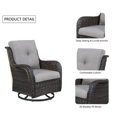 Gymojoy 3 Piece Outdoor Wicker Swivel Rocker with Cushion & Table