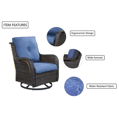 Gymojoy 3 Piece Outdoor Wicker Swivel Rocker with Cushion & Table