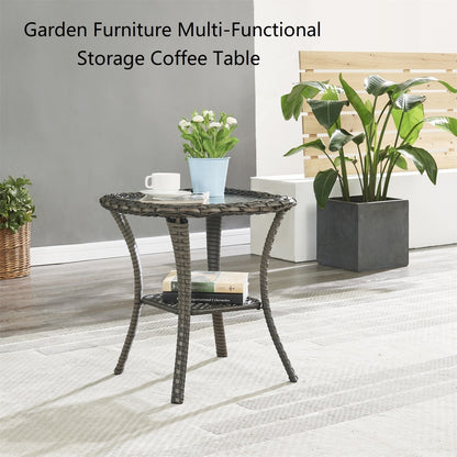 Gymojoy 3 Piece Outdoor Wicker Swivel Rocker with Cushion & Table