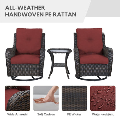 Gymojoy 3 Piece Outdoor Wicker Swivel Rocker with Cushion & Table