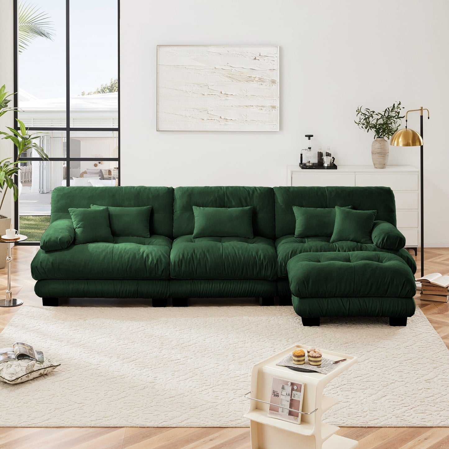 3-Seat Modular Sectional Sofa Deep Seat Couch L Shaped Cloud Couch with Convertible Ottoman for Living Room
