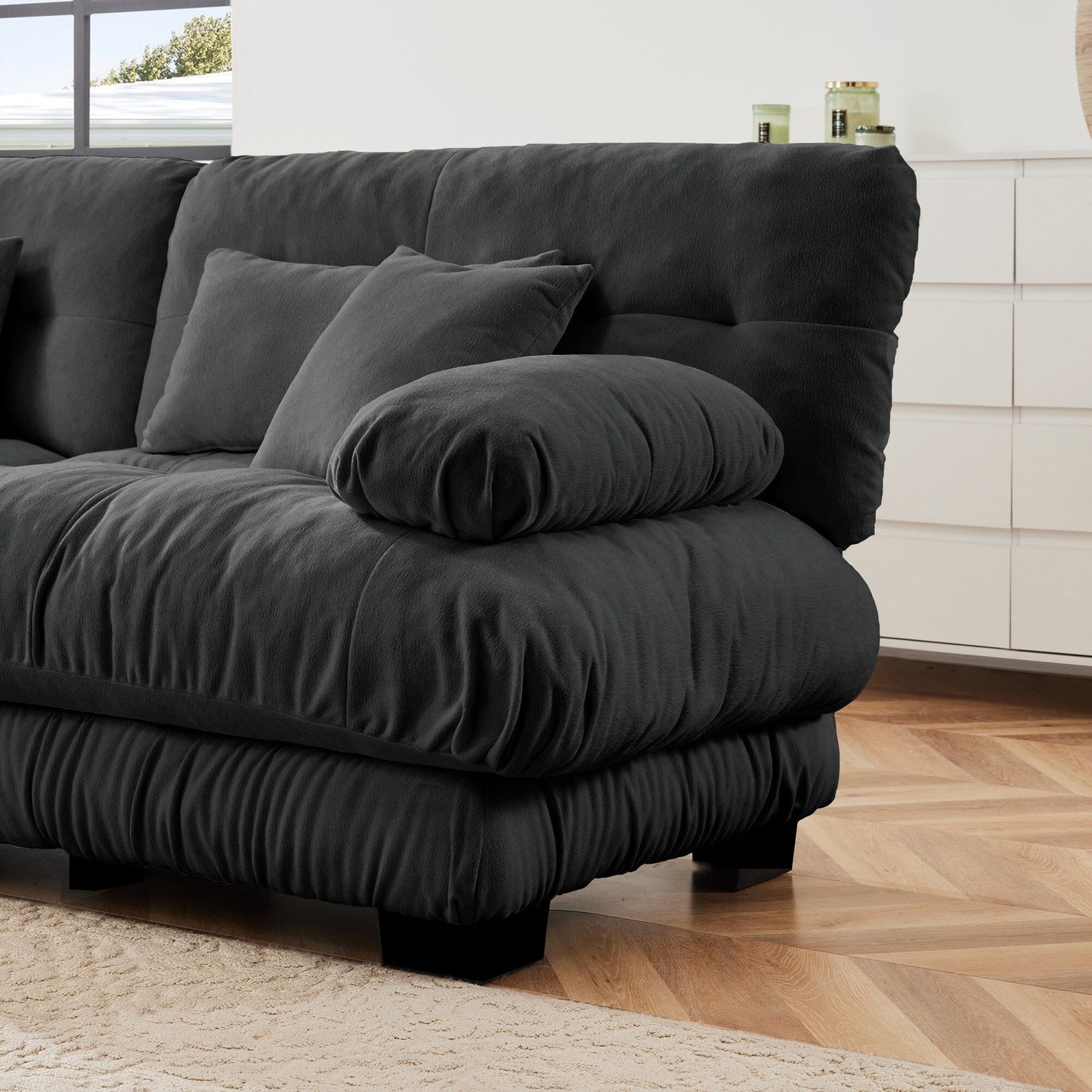 3-Seat Modular Sectional Sofa Deep Seat Couch L Shaped Cloud Couch with Convertible Ottoman for Living Room