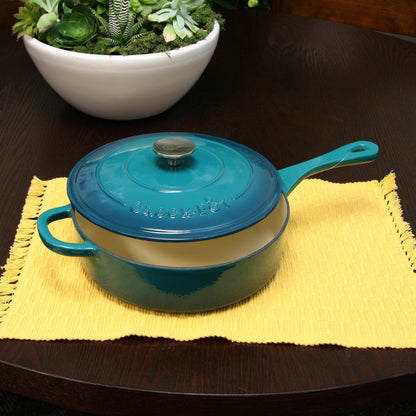 3.5 Quart Enameled Cast Iron Saute Pan W/ Lid in Turquoise Ombre
