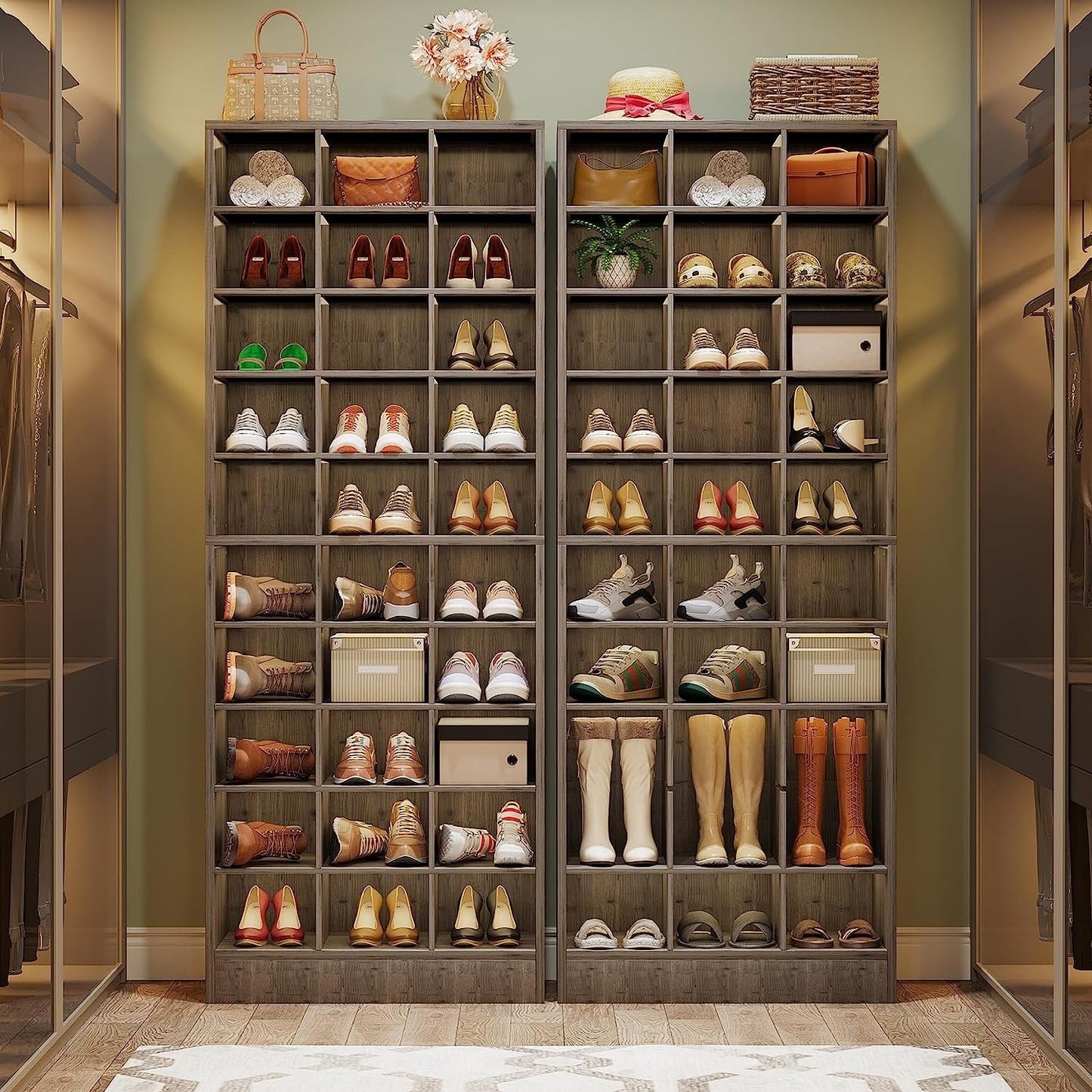 30 Pairs Tall Shoe Cabinet, 10 Tiers White Wooden Shoe Storage Rack for Closet, Entryway - 10-tier