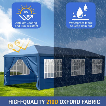 30x10FT Pop-up Oxford Cloth With 8 Sandbags and 8 Sidewalls With Tugboat Bag Canopy Gazebo - 30x10x8.8FT(WDH)