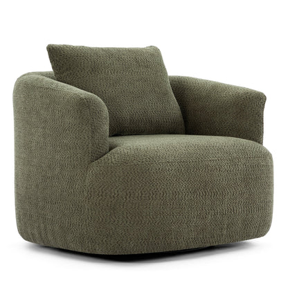 360° Swivel Chair, 38.2 Boucle Accent Chair with Throw Pillow, Upholstered Barrel Sofa Chair with Curved Armrests