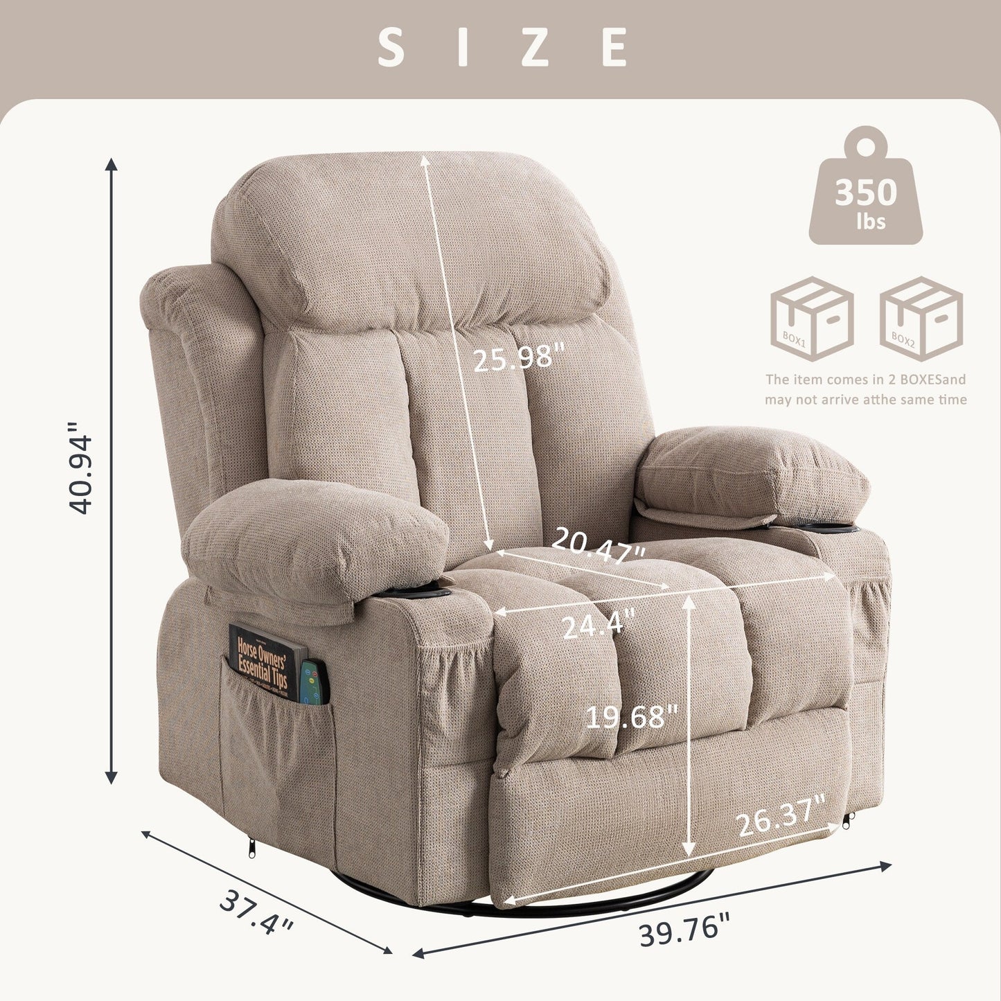 360° Swivel Recliner Chair with Massage, Heat, USB, and Cup Holders