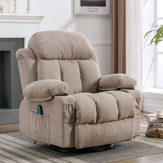 360° Swivel Recliner Chair with Massage, Heat, USB, and Cup Holders