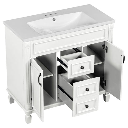 36'' Modern Bathroom Vanity with Top Sink and Mirror Cabinet,2 Doors and 2 Drawers