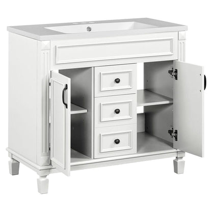 36'' Modern Bathroom Vanity with Top Sink and Mirror Cabinet,2 Doors and 2 Drawers