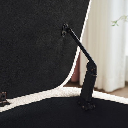 39.5 Off White Boucle Storage Ottoman Bench Sherpa Storage Bench Ottoman Foot Rest End of Bed for Living Room Bedroom,Wood Leg