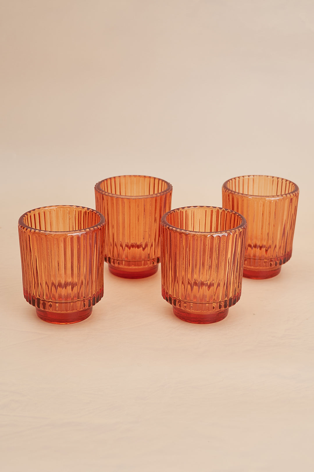 Fluted Glass Amber Tealight Holder - Set of 2
