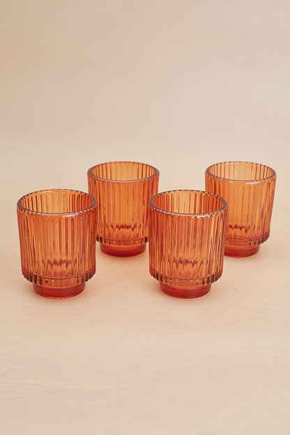 Fluted Glass Amber Tealight Holder - Set of 2
