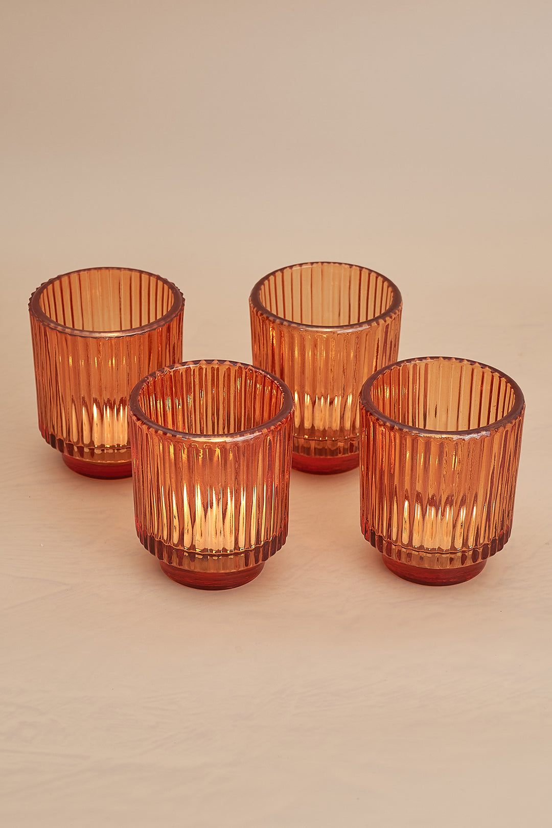 Fluted Glass Amber Tealight Holder - Set of 2