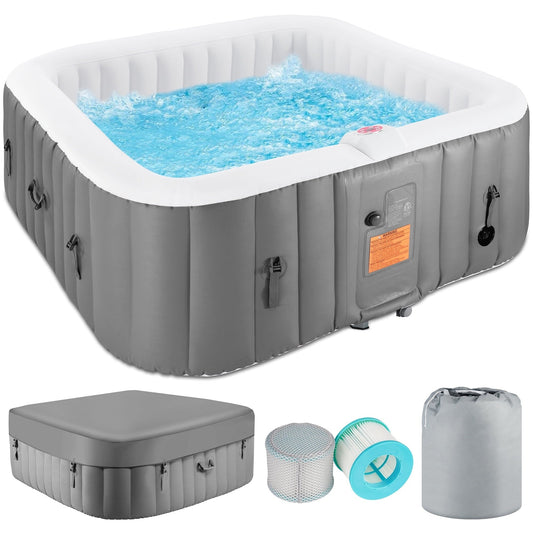 4-6 Person Outdoor Inflatable Hot Tub Spa with Control Panel & 130 Jets, Insulated Tub Cover & Floor Protector - 75”W
