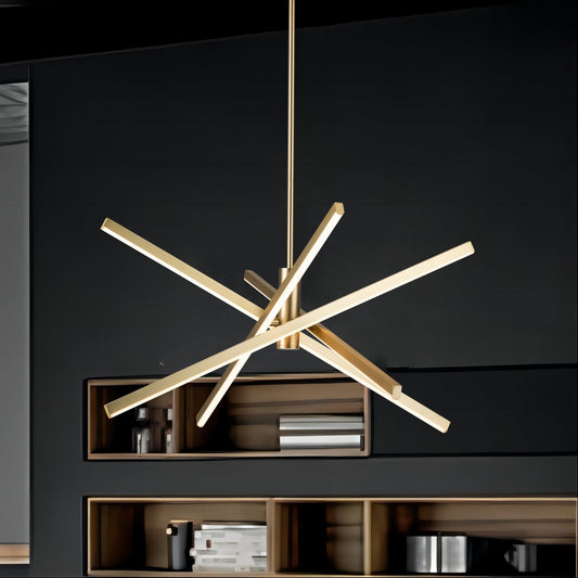 Black/ Gold Modern Aluminum LED Chandelier Linear Sputnik Ceiling Pendant Light for Living/ Dining Room/ Kitchen