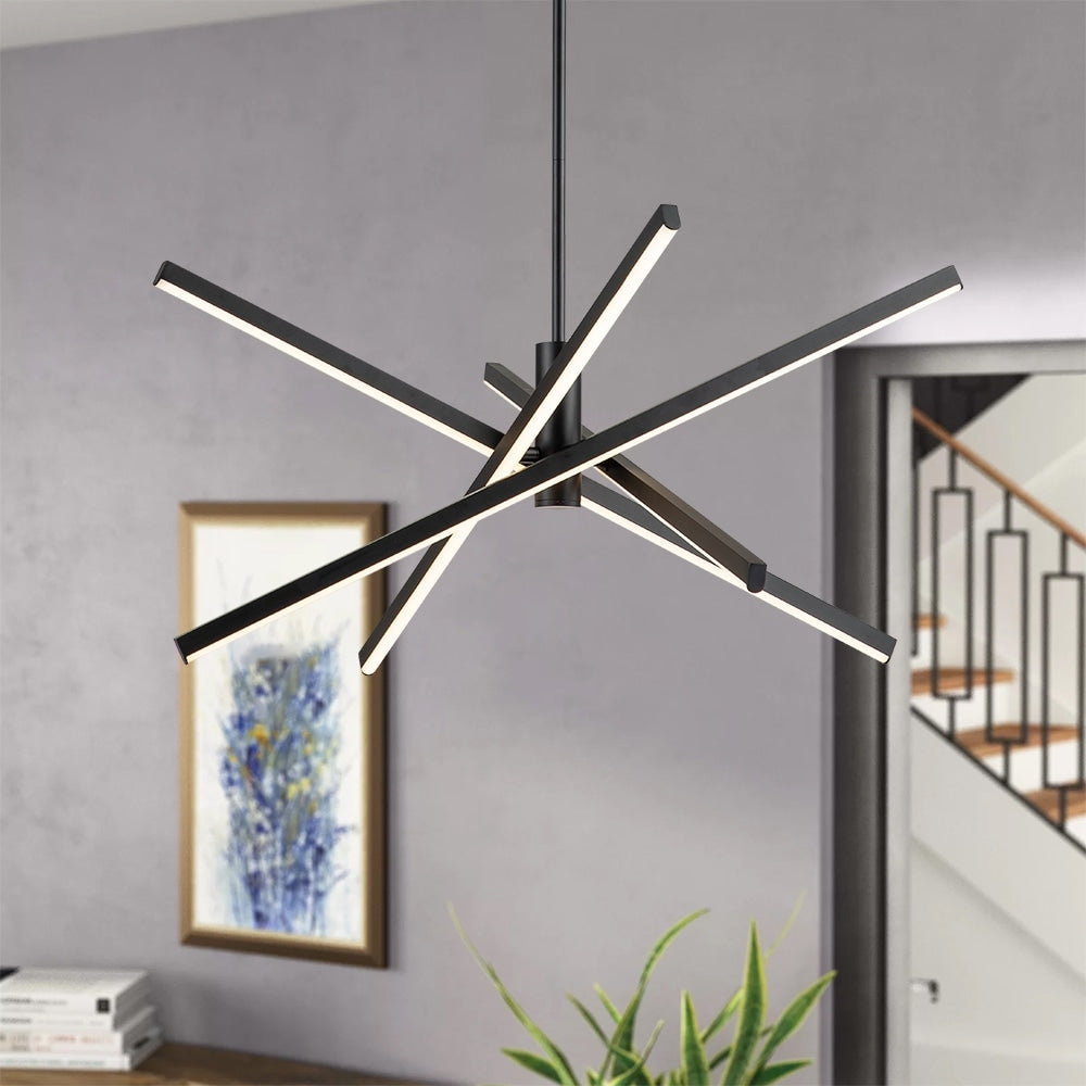 Black/ Gold Modern Aluminum LED Chandelier Linear Sputnik Ceiling Pendant Light for Living/ Dining Room/ Kitchen