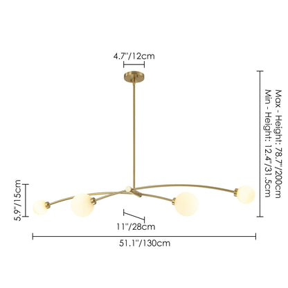 4-Light Modern Gold Simple Linear Sputnik Pendant Island Light/ Dining Room Light - 51.18 in. W x 11.02 in. D x 5.91 in. H