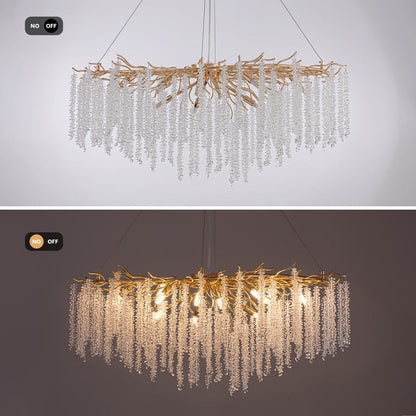 40 in. Gold Modern Crystal Chandelier Tree Branches Rectangular Chandelier Kitchen Island Pendent Light for Dining Room