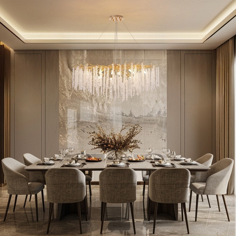 40 in. Gold Modern Crystal Chandelier Tree Branches Rectangular Chandelier Kitchen Island Pendent Light for Dining Room